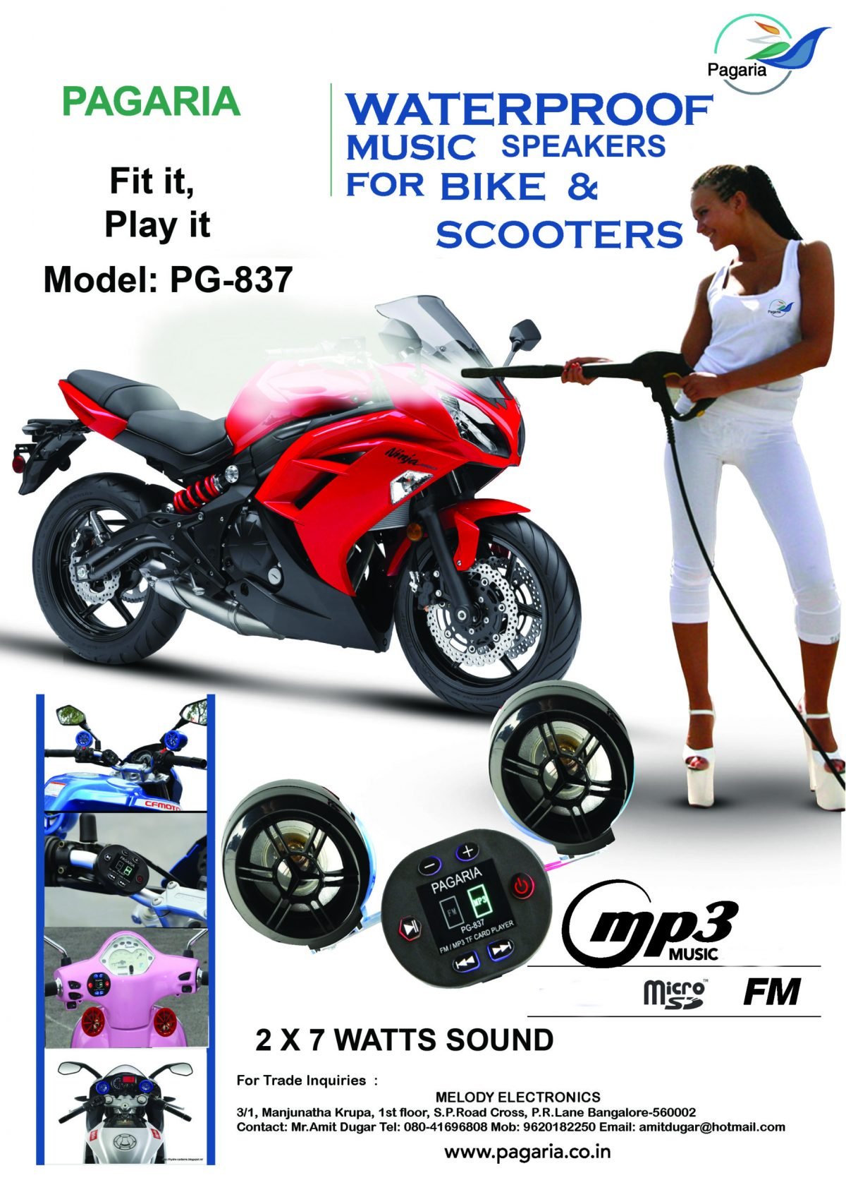 PAGARIA Bike Mp3 Player with Bluetooth & FM Radio Melody Media