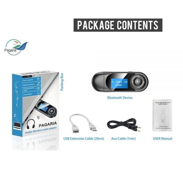 Pagaria LCD Bluetooth Transmitter Receiver V5.0, 3.5mm Stereo Audio ...