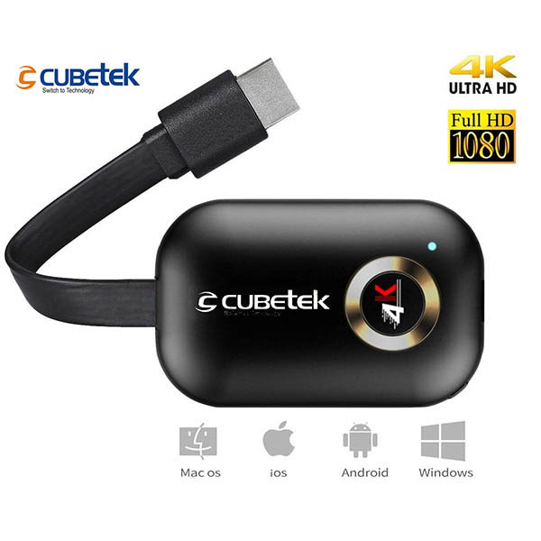 Cubetek 4k Wireless Display Dongle for Mirroring / Miracast,/ Screen Mirroring / Airplay / DLNA from Mobiles, Tablets, to TV Wirelessly, Model: CB-9Plus