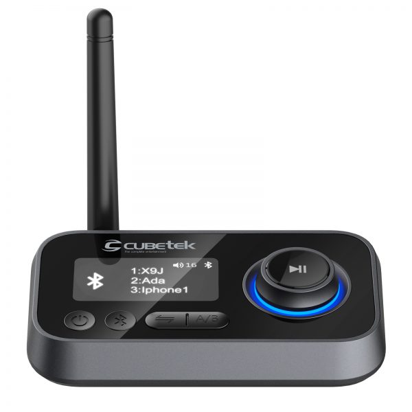 Cubetek 3 in 1 LCD Display V5.0 Bluetooth Transmitter Receiver, Bypass Audio Adapter with Aux, Optical, Dual link Support for TV, Home Stereo, PC, Headphones, Speakers, MODEL: CB-BT27
