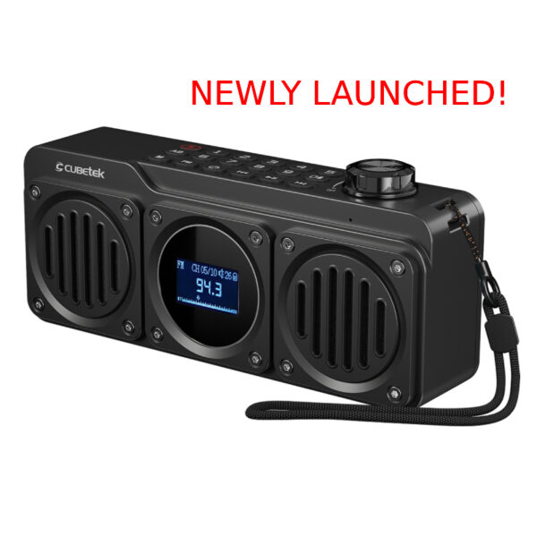 Cubetek Grenade 2.0 Portable Hi-Bass FM Radio with 14 Watts Stereo Sound, Bluetooth, Tf Card/USB Speaker – LCD Display with Song Name, Folder Selection, Type C Charging and More